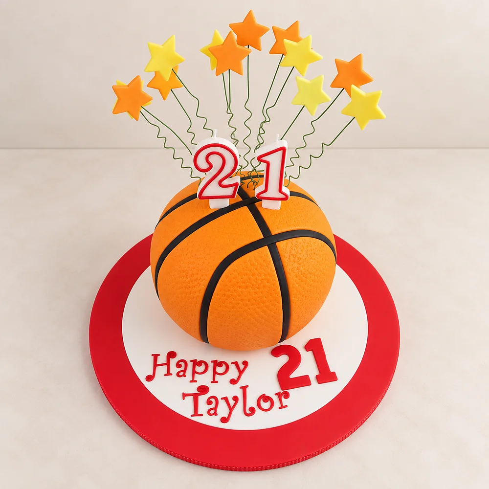 Basketball cake with star toppers