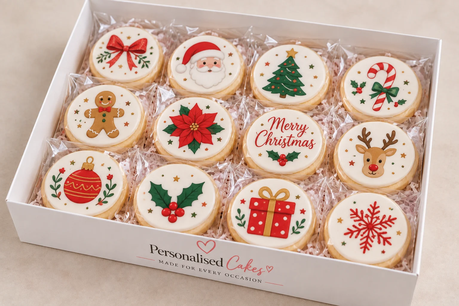 Christmas cookie collection with hand-decorated festive designs