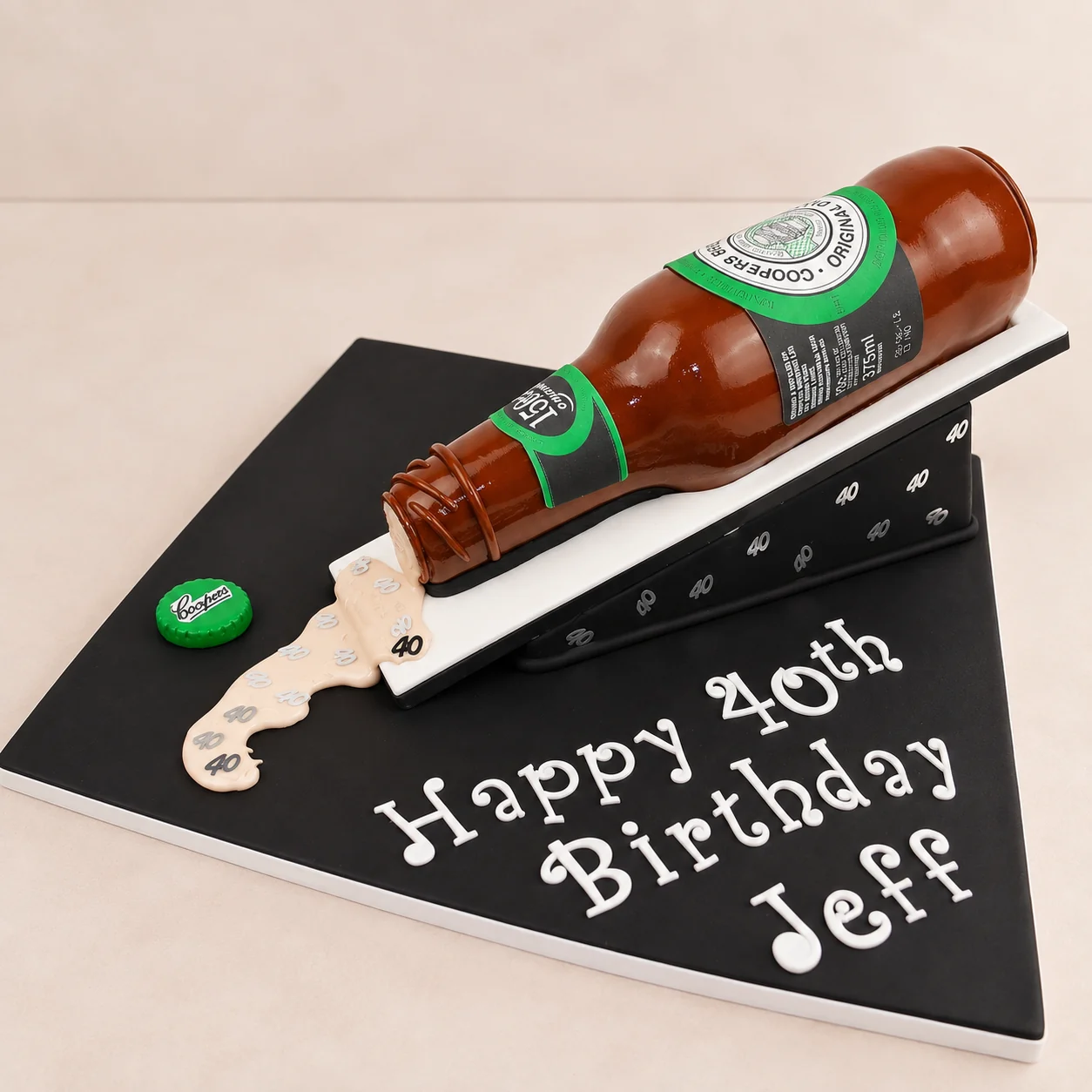 Beer bottle themed 40th birthday cake for Jeff