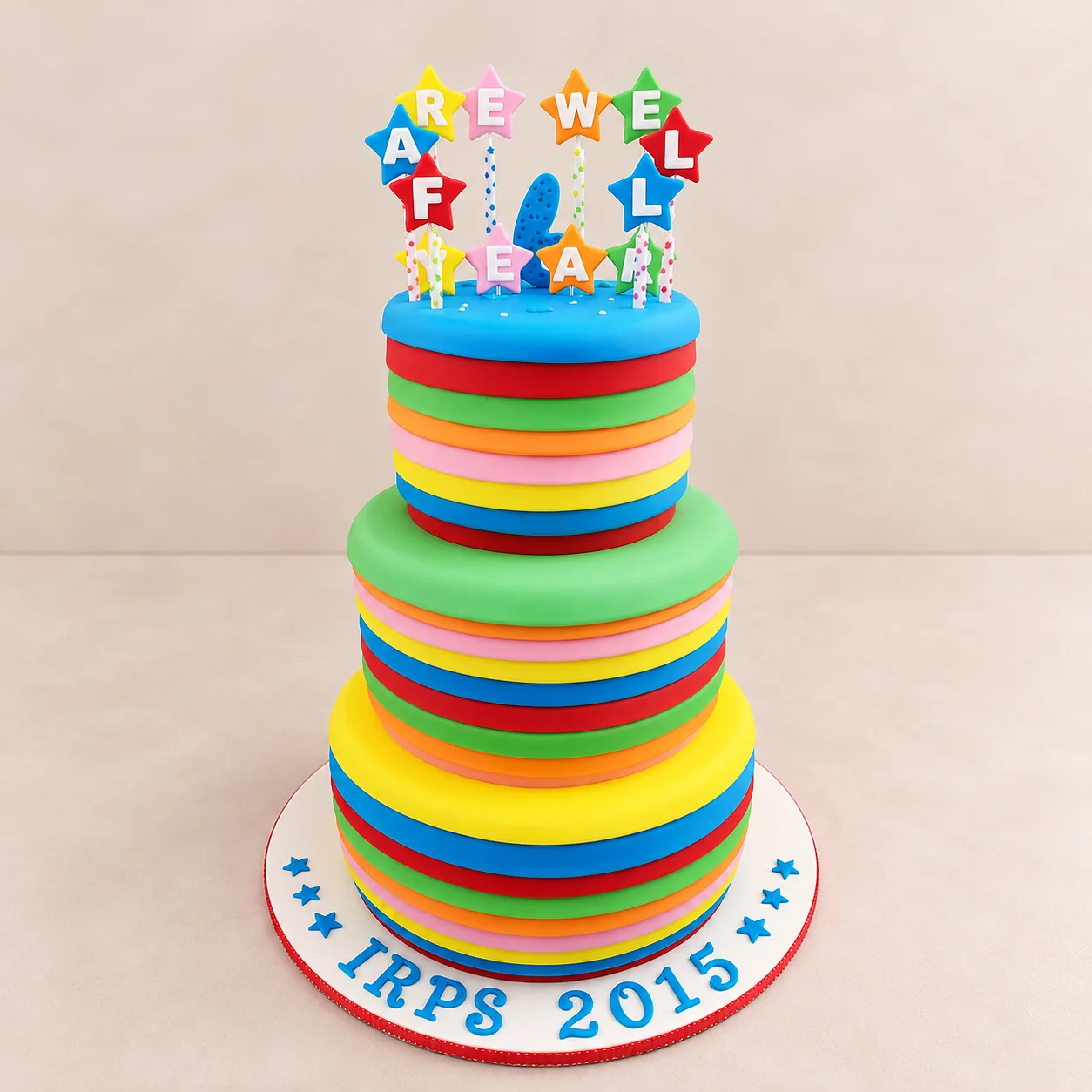 Colourful school farewell cake